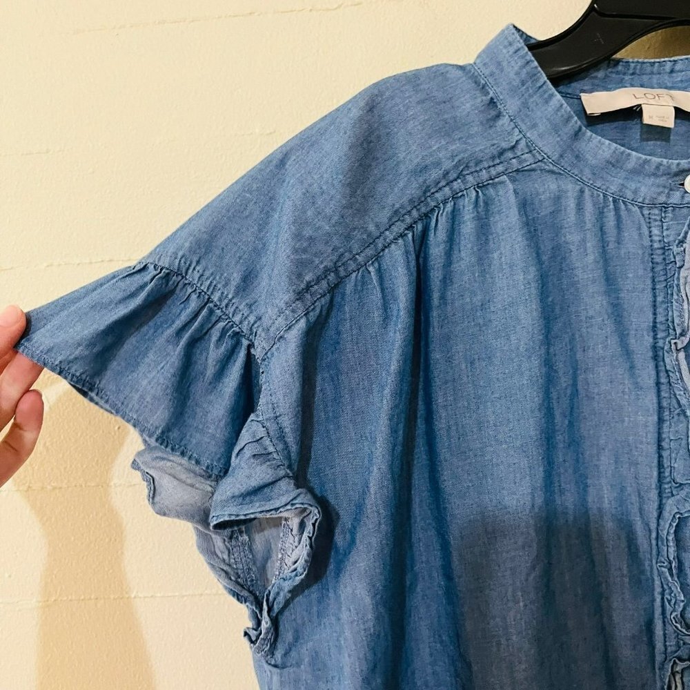 Loft Shadow Blue Chambray Ruffle Flutter Sleeve B… - image 4